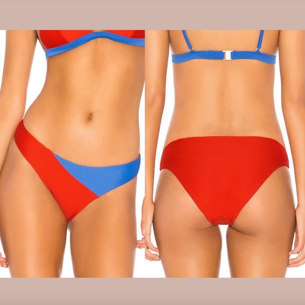 NEW $110 Onia Lily Colorblock Ribbed Bikini Bottoms Red Blue [ SZ Small ] #3751‎